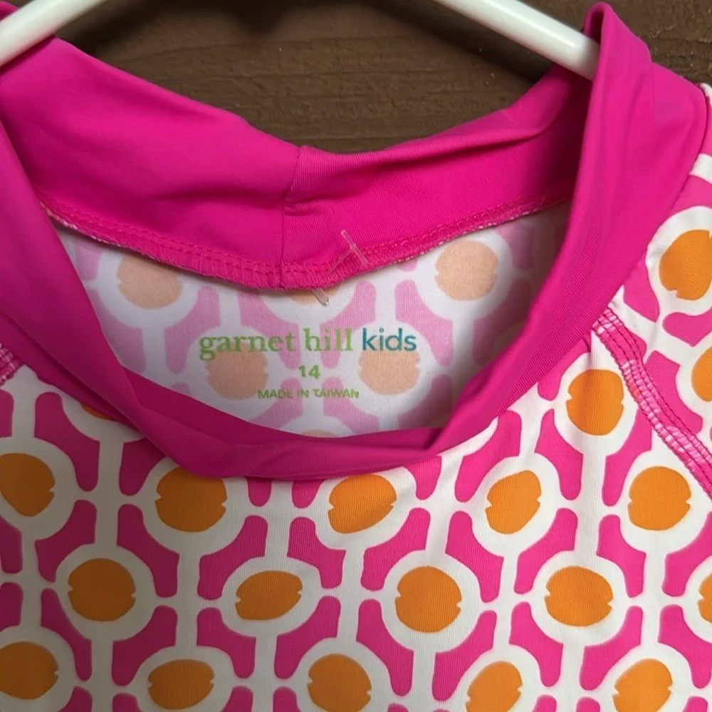 Garnet Hill Pink and Orange Rashguard Swim Top